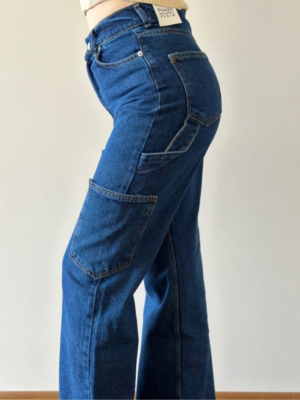 90’S Jean Kargo Cep Mavi Uzun Paça