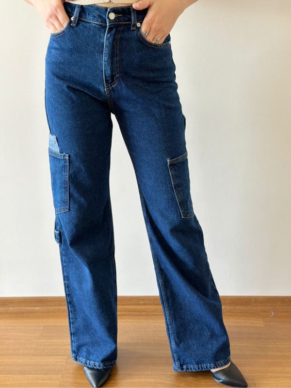 90’S Jean Kargo Cep Mavi Uzun Paça