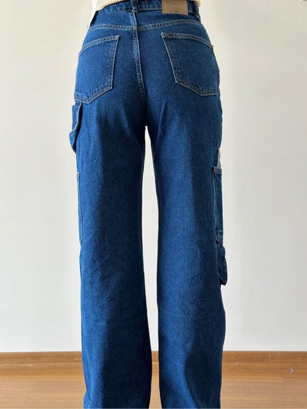 90’S Jean Kargo Cep Mavi Uzun Paça