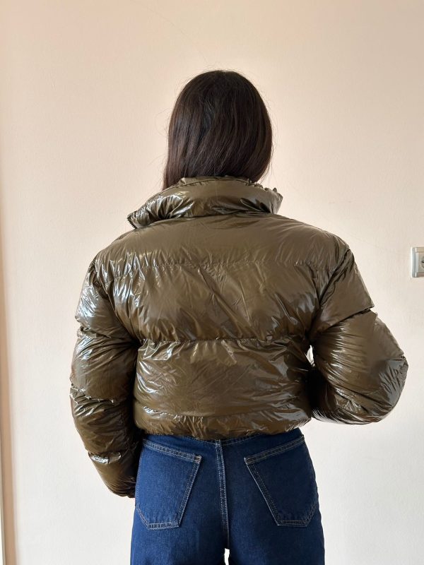 Haki Renk Parlak Kapitone Şişme Mont