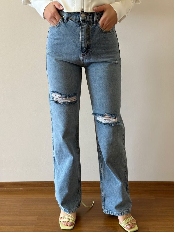 90’S Jean Detaylı Yırtık Uzun Paça