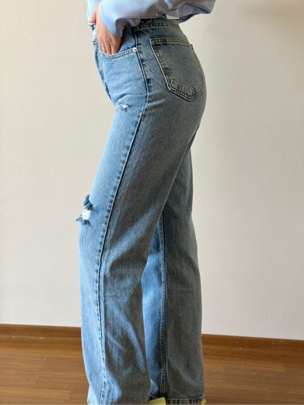 90’S Jean Detaylı Yırtık Uzun Paça