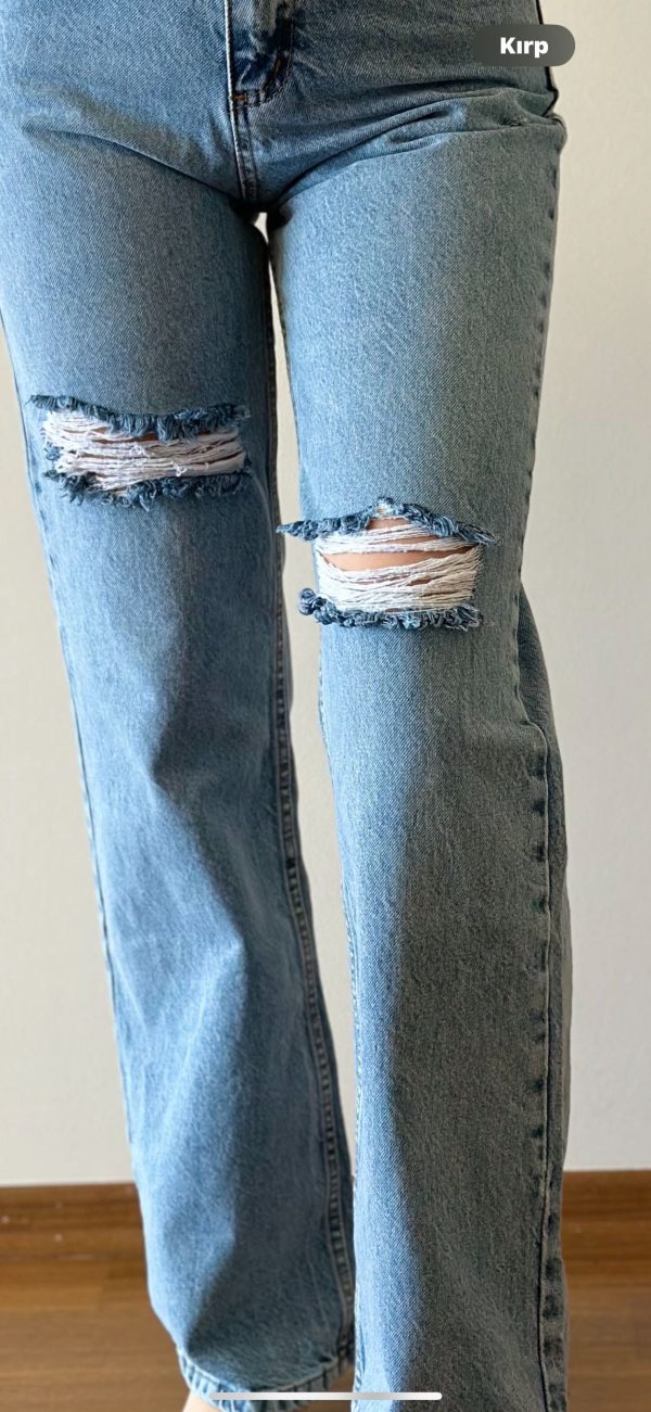 90’S Jean Detaylı Yırtık Uzun Paça